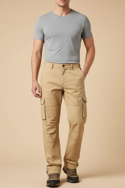 Pantalon Beige Cargo Coton Ample Homme Décontracté - Toile