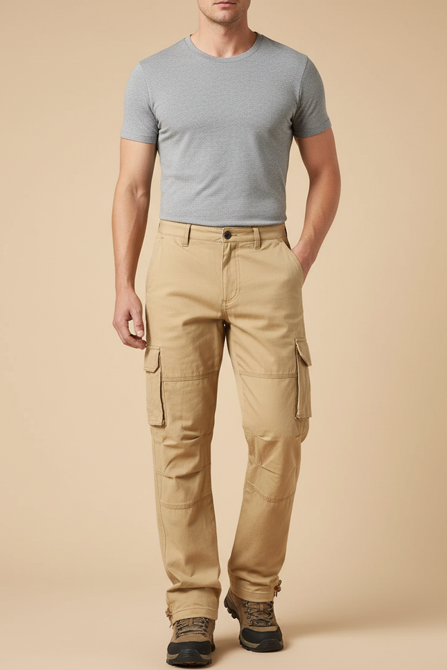 Pantalon Beige Cargo Coton Ample Homme Décontracté - Toile