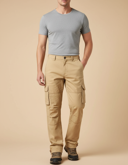 Pantalon Beige Cargo Coton Ample Homme Décontracté - Toile