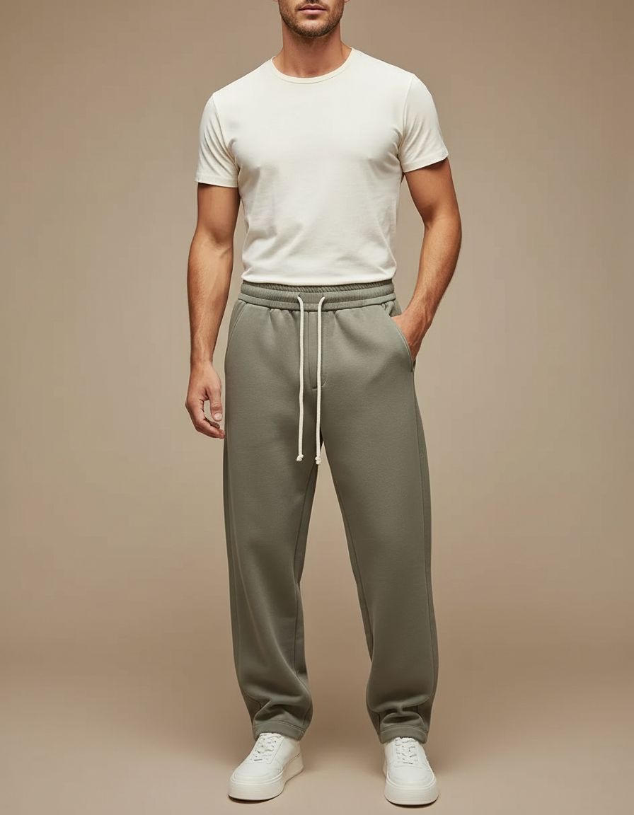 Pantalon Beige Kaki Ample Coton Décontracté Homme - Molleton
