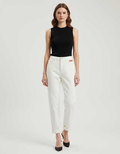 Pantalon Beige Femme Taille Haute