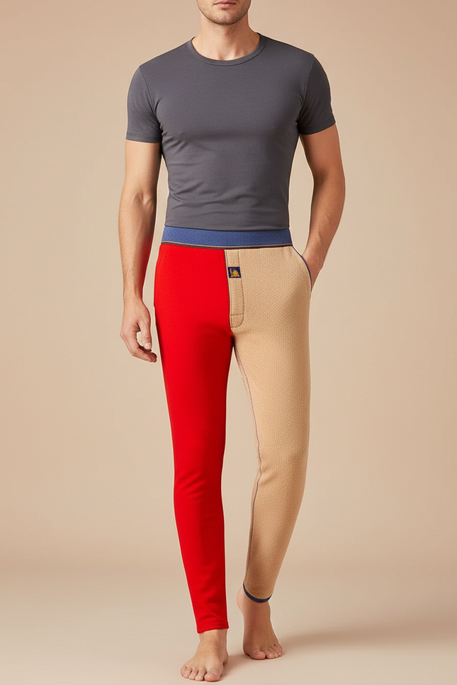 Pantalon Beige Bicolore Thermique Confortable Hiver Homme - Multicolore Maille