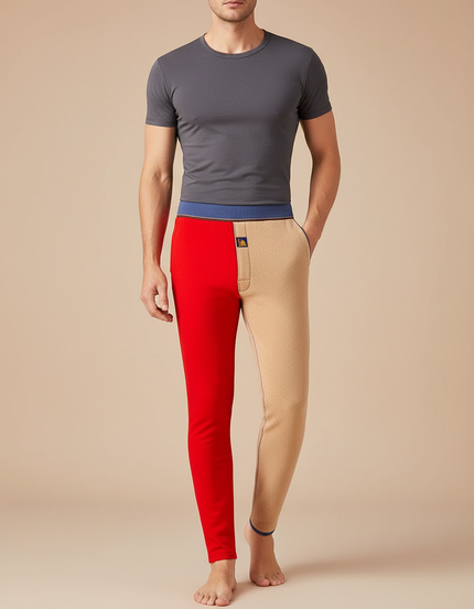 Pantalon Beige Bicolore Thermique Confortable Hiver Homme - Multicolore Maille