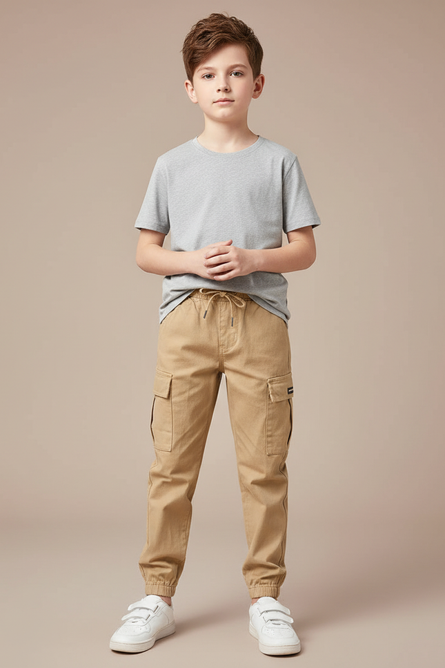 Pantalon Beige Cargo Coton Décontracté Garçon