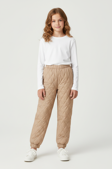 Pantalon Beige Matelassé Ample Hiver Enfant - Polyester