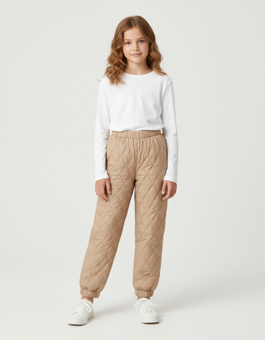 Pantalon Beige Matelassé Ample Hiver Enfant - Polyester