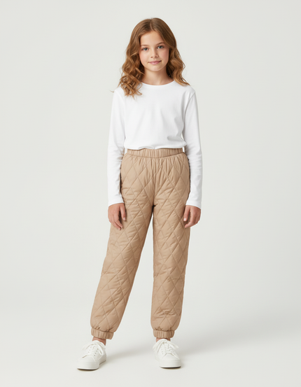 Pantalon Beige Matelassé Ample Hiver Enfant - Polyester