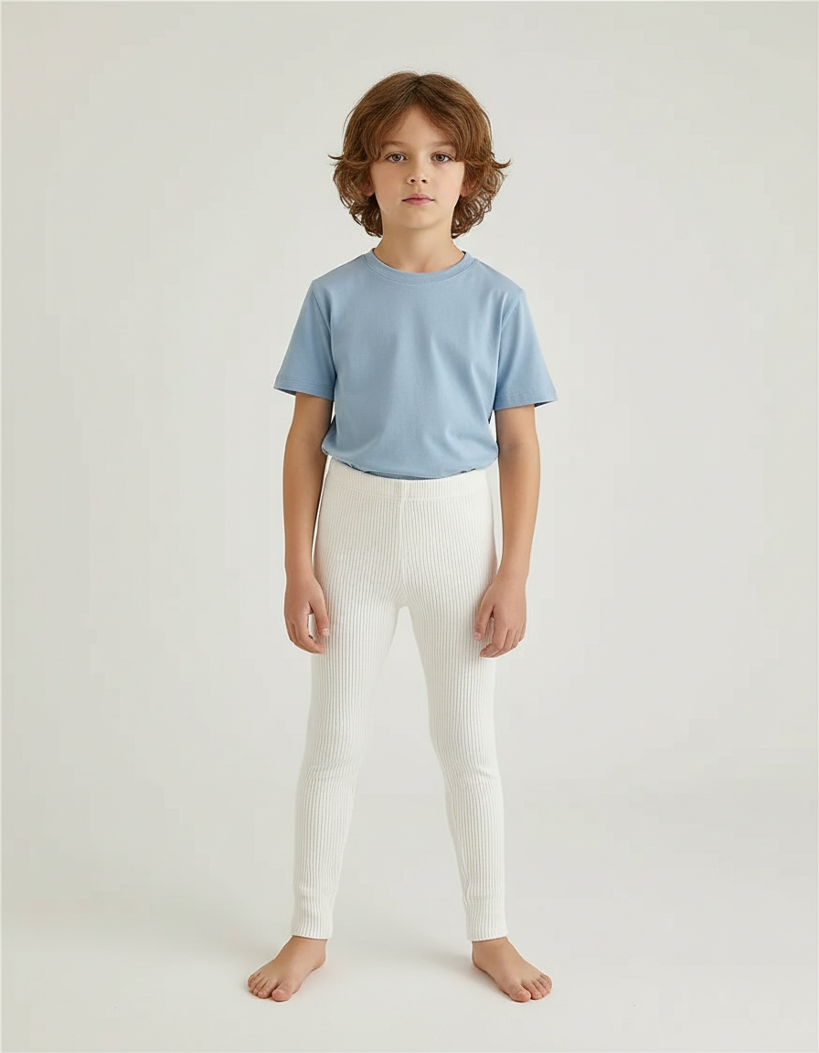 Pantalon Beige Côtelé Élastique Coton Enfant - Maille