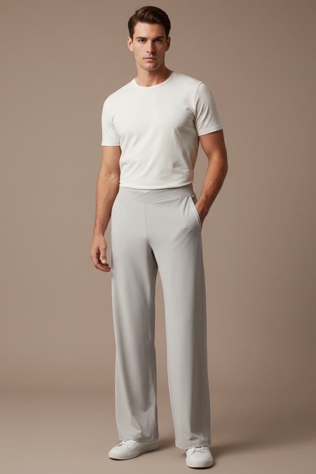 Pantalon Beige Ample Fluide Décontracté Confortable Homme - Gris Viscose