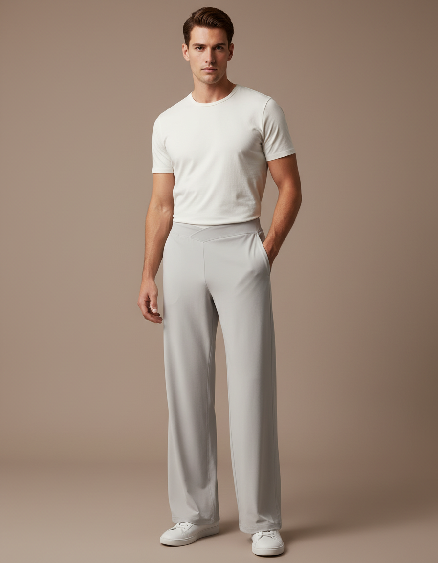 Pantalon Beige Ample Fluide Décontracté Confortable Homme - Gris Viscose
