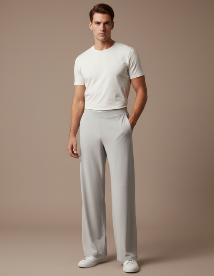 Pantalon Beige Ample Fluide Décontracté Confortable Homme - Gris Viscose