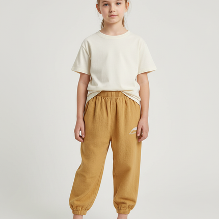 Pantalon Beige Coton Ample Unisexe Sportif Enfant - Camel Molleton