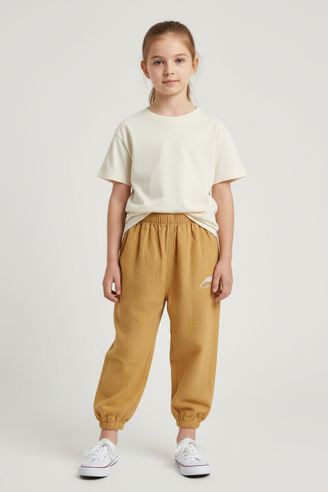 Pantalon Beige Coton Ample Unisexe Sportif Enfant - Camel Molleton
