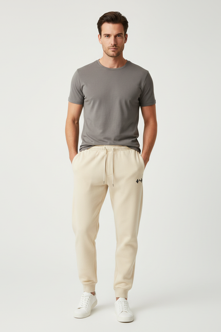 Pantalon Beige Jogging Sport Cordon Imprimé Homme - Molleton