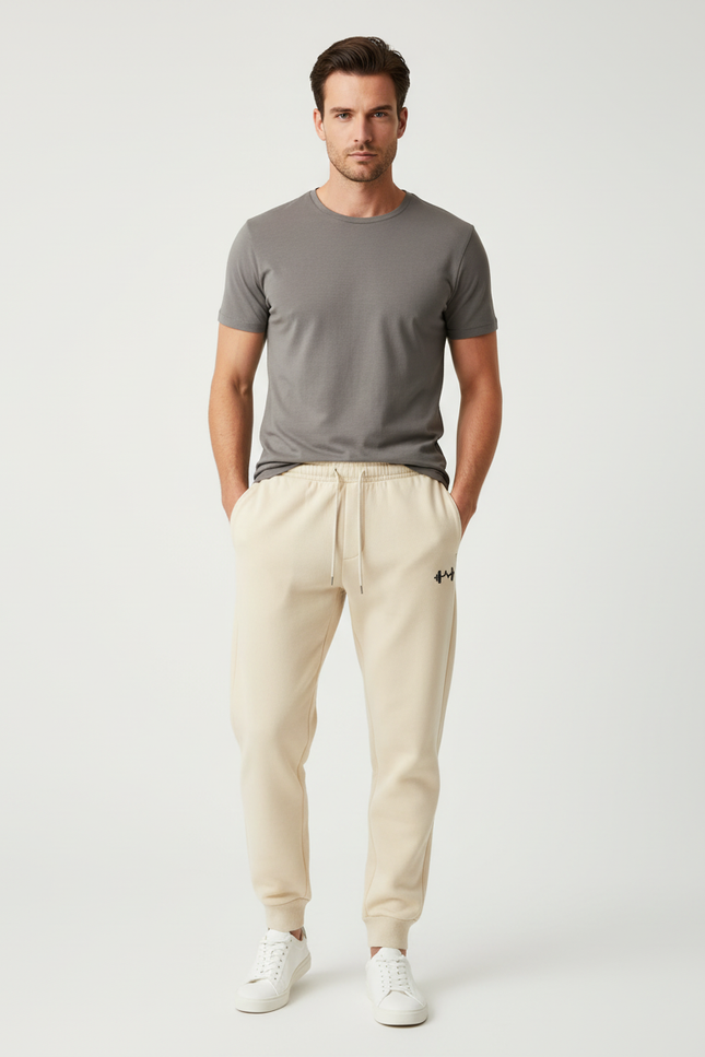 Pantalon Beige Jogging Sport Cordon Imprimé Homme - Molleton