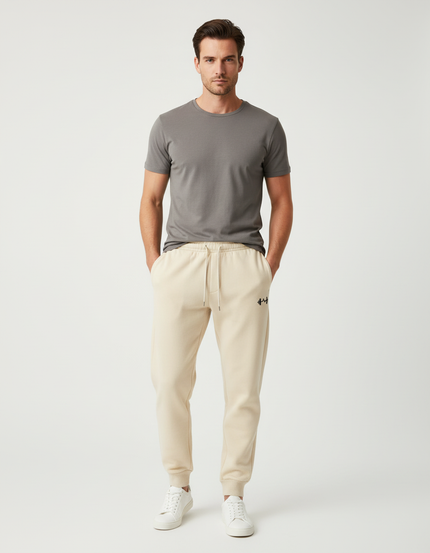Pantalon Beige Jogging Sport Cordon Imprimé Homme - Molleton