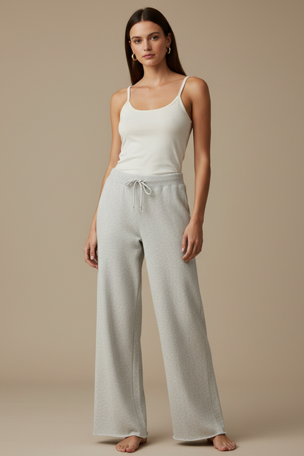 Pantalon Beige Droit Ample Coton Femme - Gris Molleton