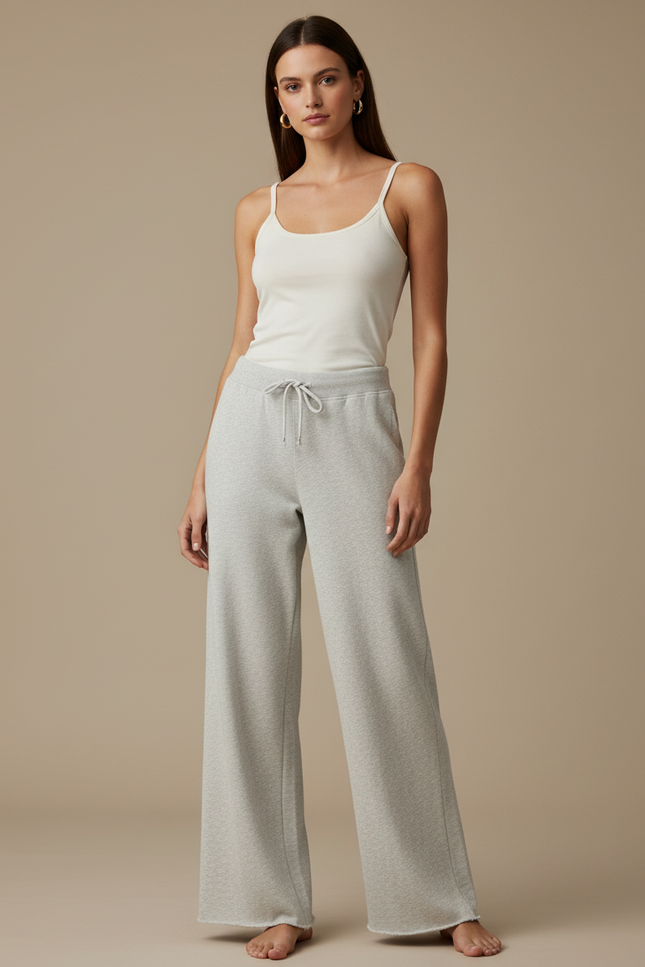 Pantalon Beige Droit Ample Coton Femme - Gris Molleton