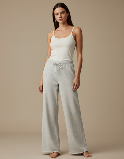 Pantalon Beige Droit Ample Coton Femme - Gris Molleton