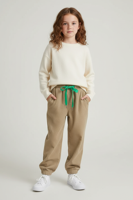 Pantalon Beige Côtelé Ample Doux Enfant - Cordé