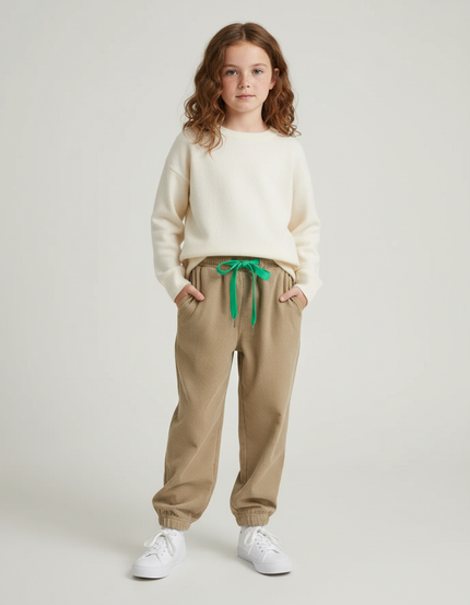 Pantalon Beige Côtelé Ample Doux Enfant - Cordé