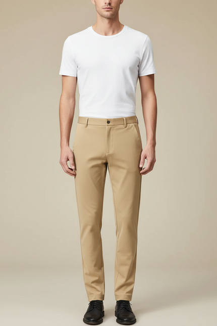Pantalon Beige Homme Slim Fit Décontracté Élégant Droit - Gabardine