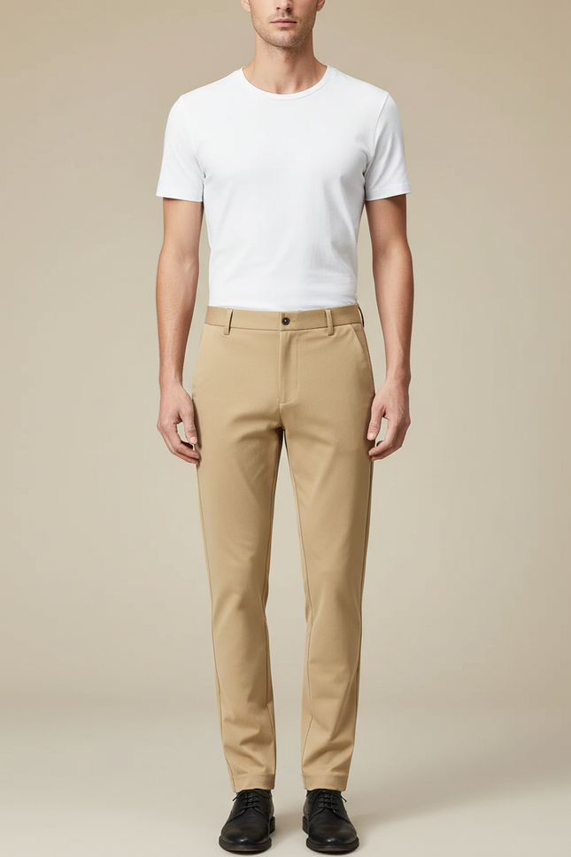 Pantalon Beige Homme Slim Fit Décontracté Élégant Droit - Gabardine