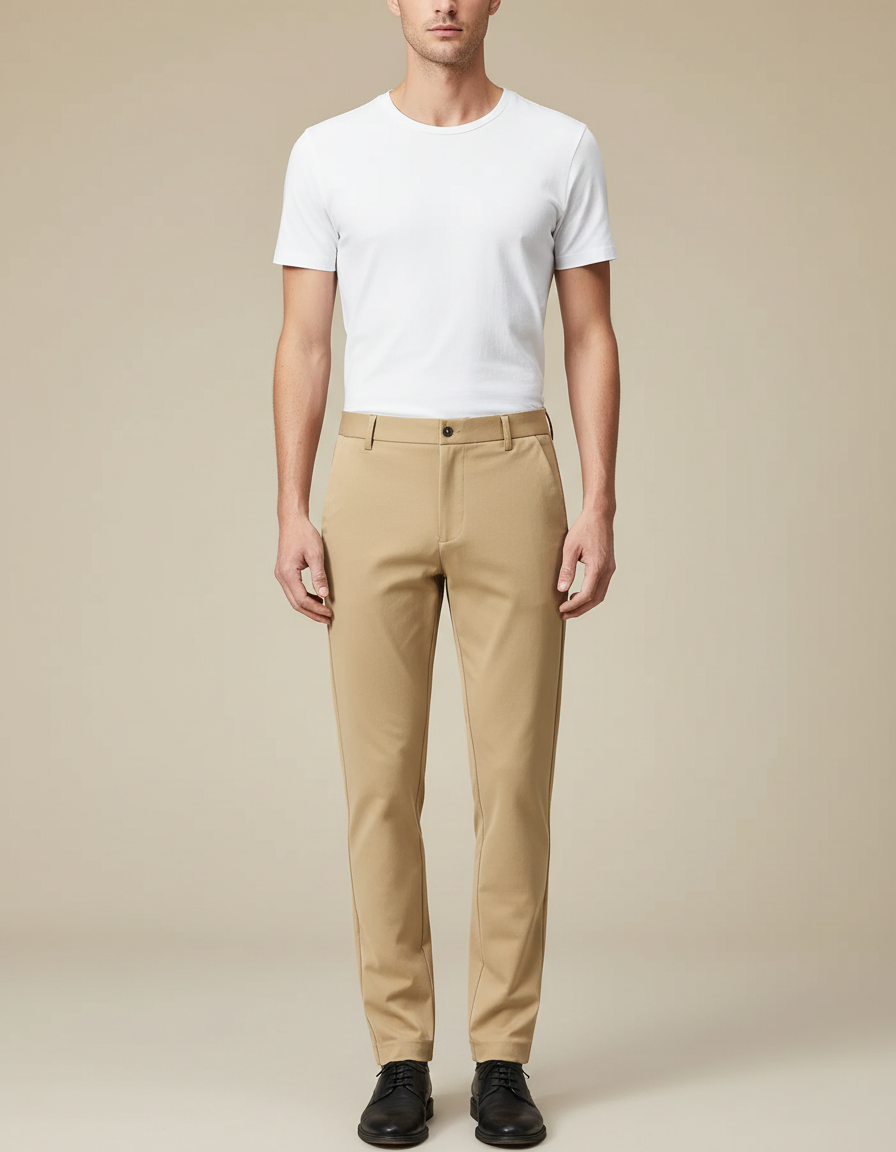 Pantalon Beige Homme Slim Fit Décontracté Élégant Droit - Gabardine