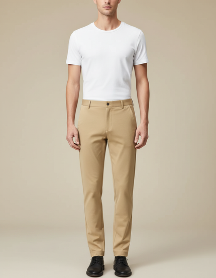 Pantalon Beige Homme Slim Fit Décontracté Élégant Droit - Gabardine