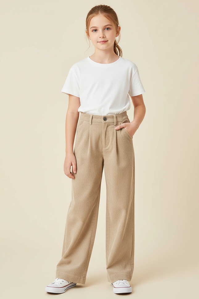Pantalon Beige Côtelé Droit Ample Enfant - Cordé