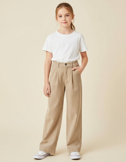 Pantalon Beige Côtelé Droit Ample Enfant - Cordé