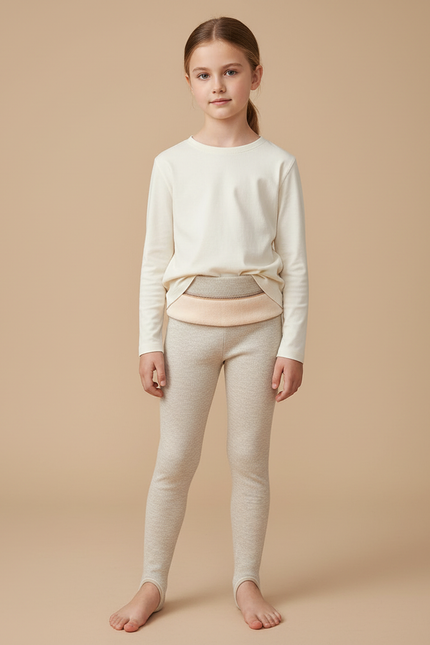 Pantalon Beige Enfant Tricoté Ajusté Thermique Hiver - Maille