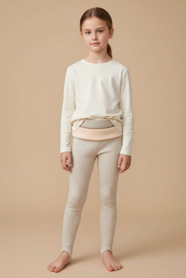 Pantalon Beige Enfant Tricoté Ajusté Thermique Hiver - Maille