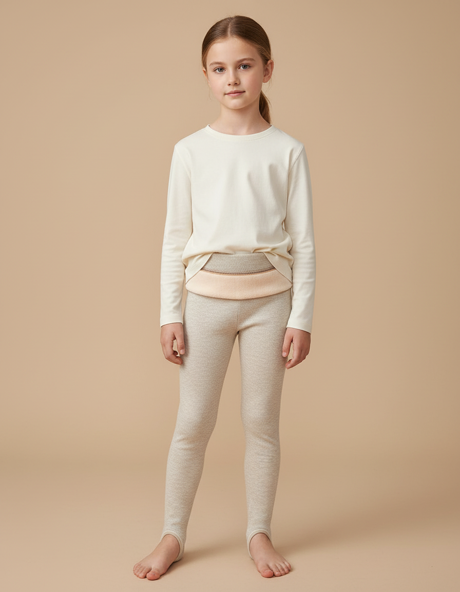 Pantalon Beige Enfant Tricoté Ajusté Thermique Hiver - Maille
