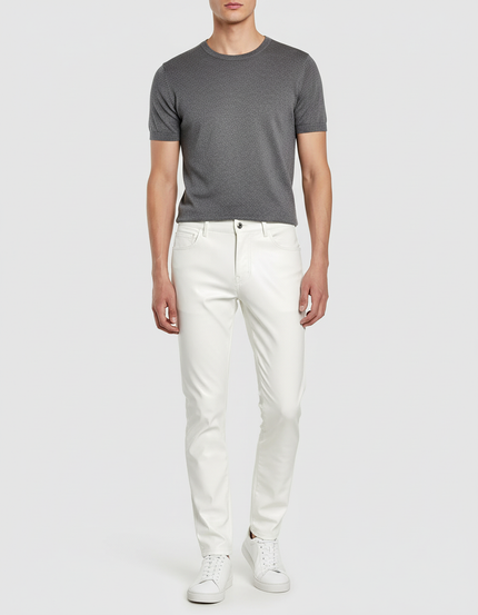 Pantalon Beige Similicuir Slim Fit Homme - Blanc Simili cuir
