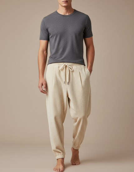 Pantalon Beige Côtelé Ample Décontracté Homme Cordon - Cordé