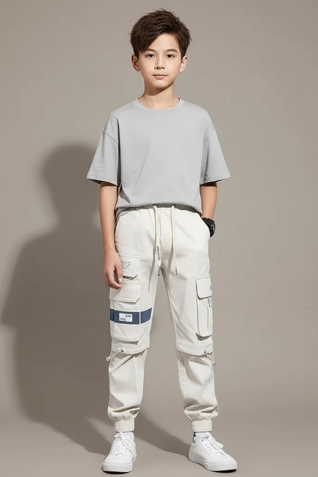 Pantalon Beige Cargo Multipoches Décontracté Enfant - Toile