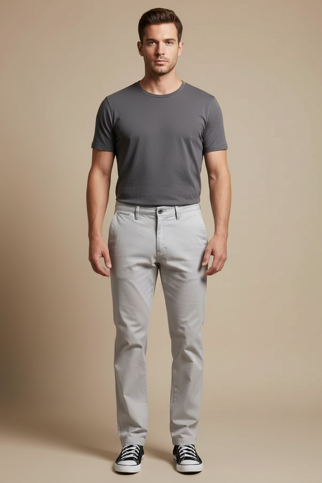 Pantalon Beige Coton Slim Fit Homme Décontracté - Gris