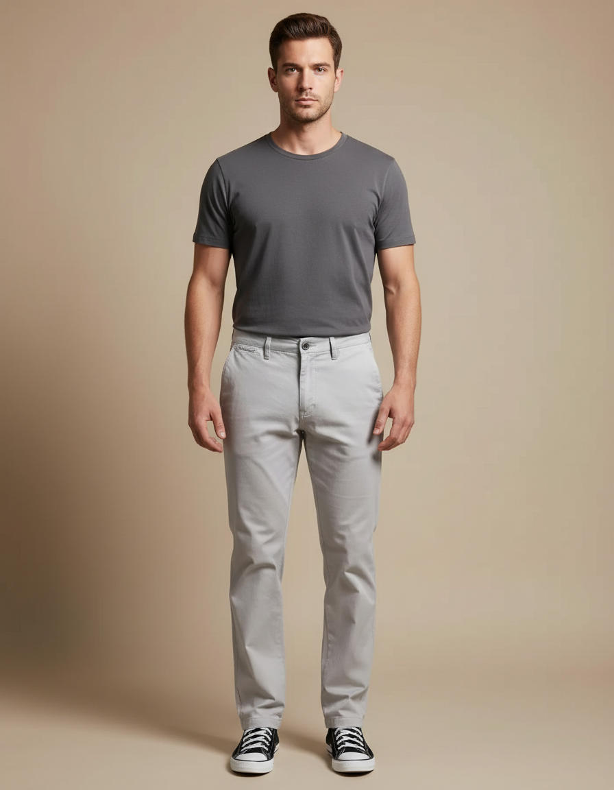 Pantalon Beige Coton Slim Fit Homme Décontracté - Gris