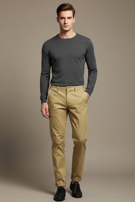 Pantalon Beige Homme Chino Slim Coton Stretch