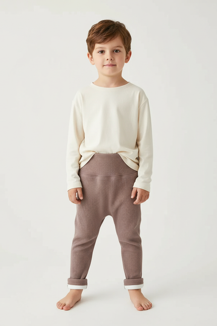 Pantalon Beige Côtelé Élastique Chaud Hiver Enfant - Maille