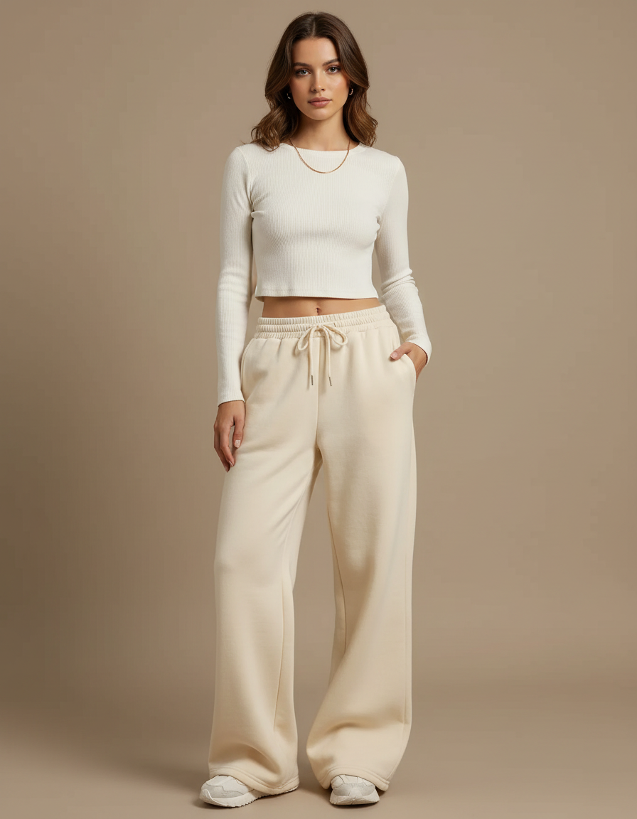 Pantalon Beige Blanc - Molleton