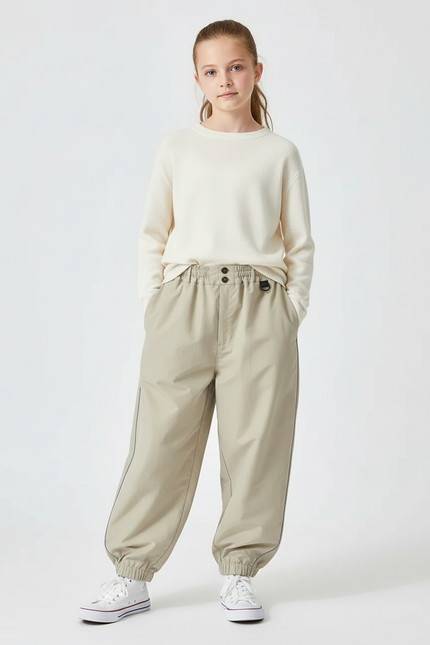 Pantalon Beige Cargo Ample Décontracté Enfant Fille - Gabardine
