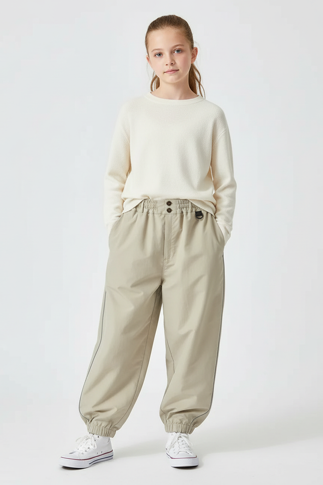 Pantalon Beige Cargo Ample Décontracté Enfant Fille - Gabardine