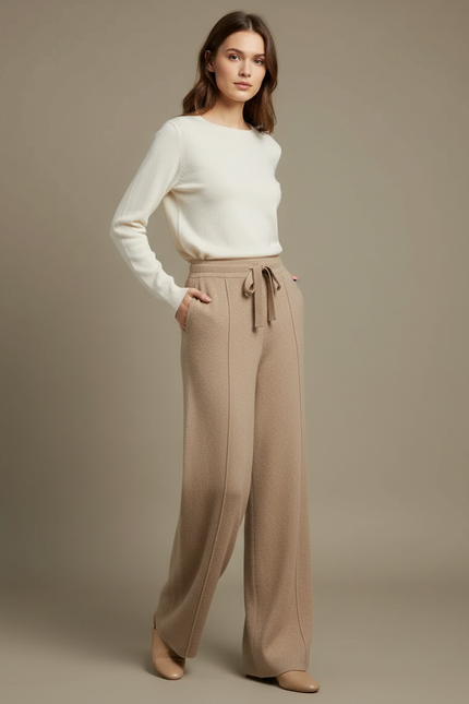 Pantalon Flanelle Beige Femme - Laine