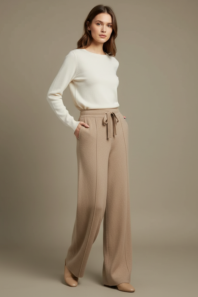 Pantalon Flanelle Beige Femme - Laine