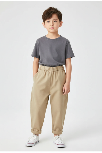 Pantalon Beige Coton Ample Garçon Décontracté