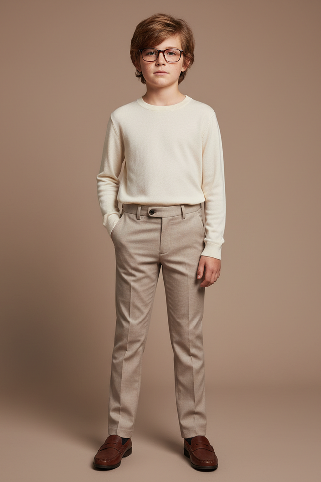 Pantalon Beige Droit Élégant Garçon Classique - Gabardine