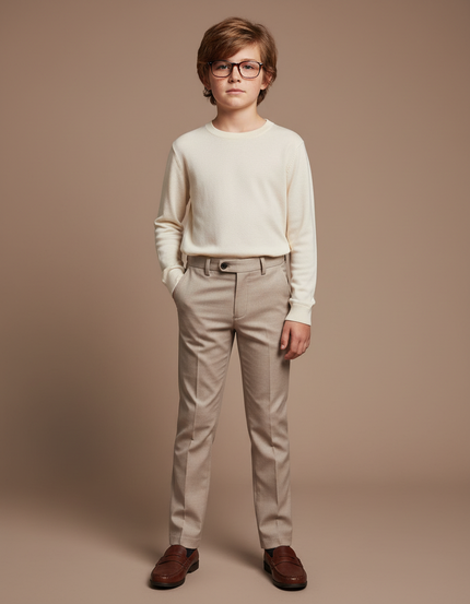 Pantalon Beige Droit Élégant Garçon Classique - Gabardine