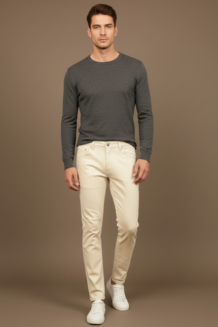 Pantalon Slim Beige Homme - Coton
